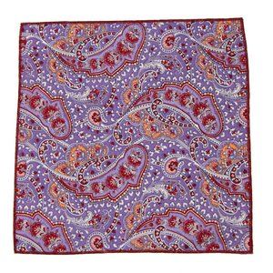 Gascoigne Pocket Square Cotton Paisley Red Purple